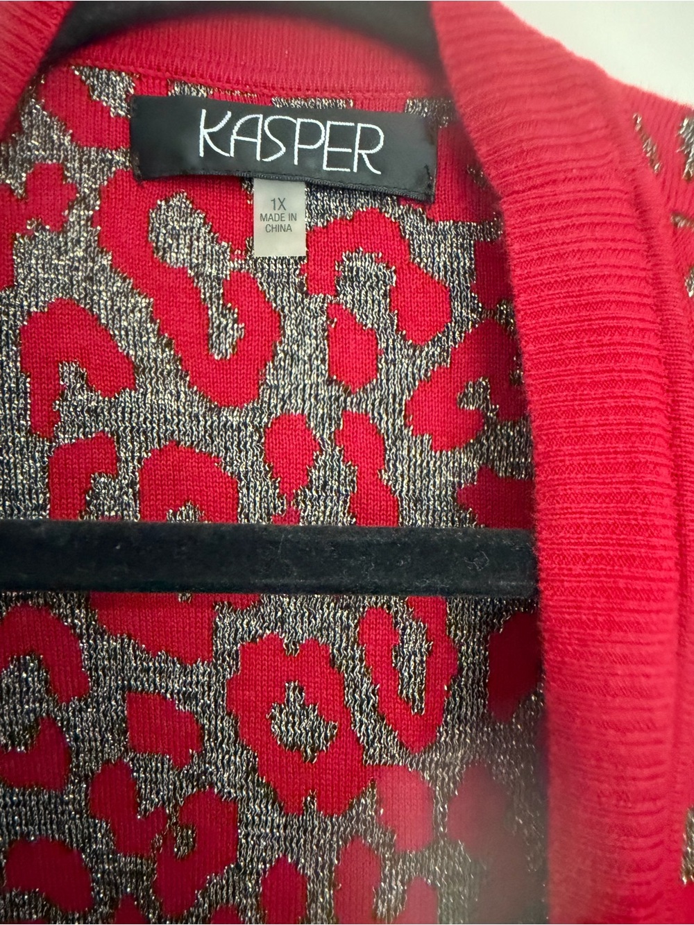Kasper Red and Silver Leopard-Print Open Cardigan - Picture 2 of 6